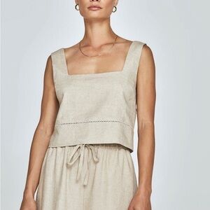 NWT CARBON38 Linen Square Neck Tank Size Large Tan Oatmeal Crop Top Summer